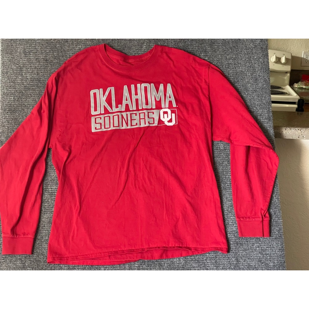Russell Athletic Oklahoma Sooners Long Sleeve Red Graphic T-Shirt XL Mens NCAA